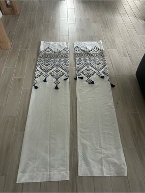 Rachel Zoe White Curtain Panels with Embroidered Geometric Pattern
